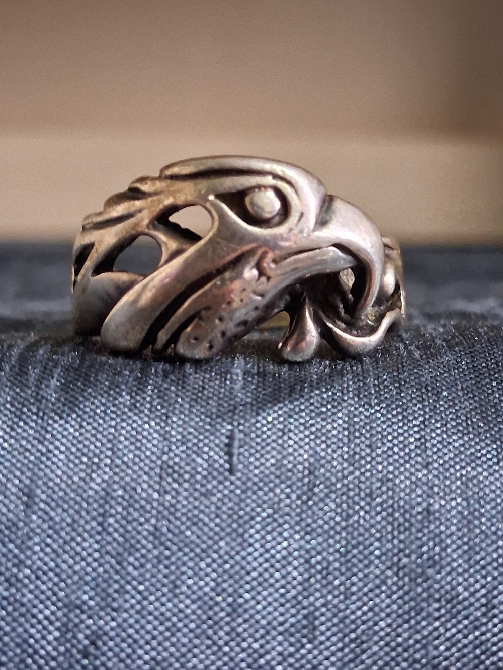 Men's Eagle-Head Sculpted Vintage Sterling Silver Celtic Raven Native American